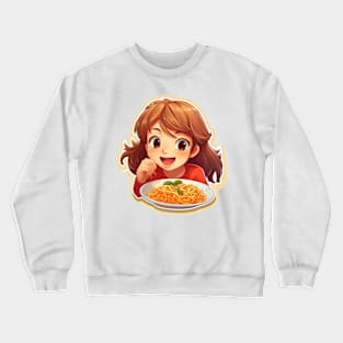 Cute Girl Eating Spaghetti Crewneck Sweatshirt